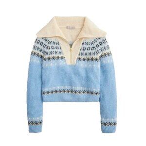 NWT J.Crew Fair Isle Half-zip Sweater in Tundra Buttercream Black Brushed Yarn M